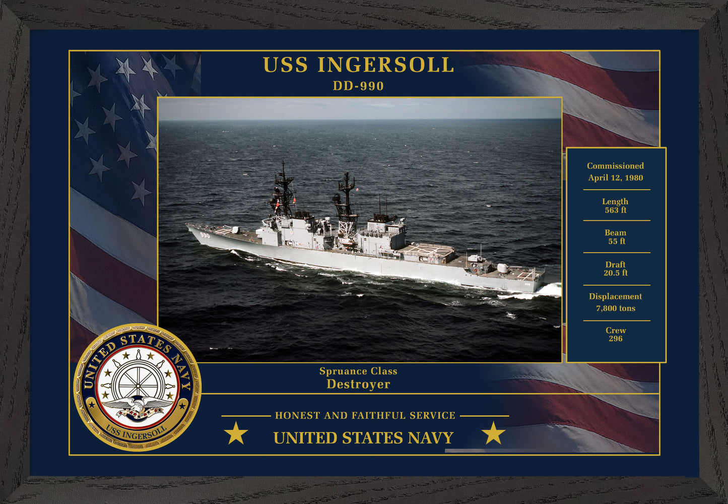 USS Ingersoll DD-990 Framed Patriotic Photo
