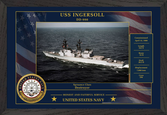 USS Ingersoll DD-990 Framed Patriotic Photo