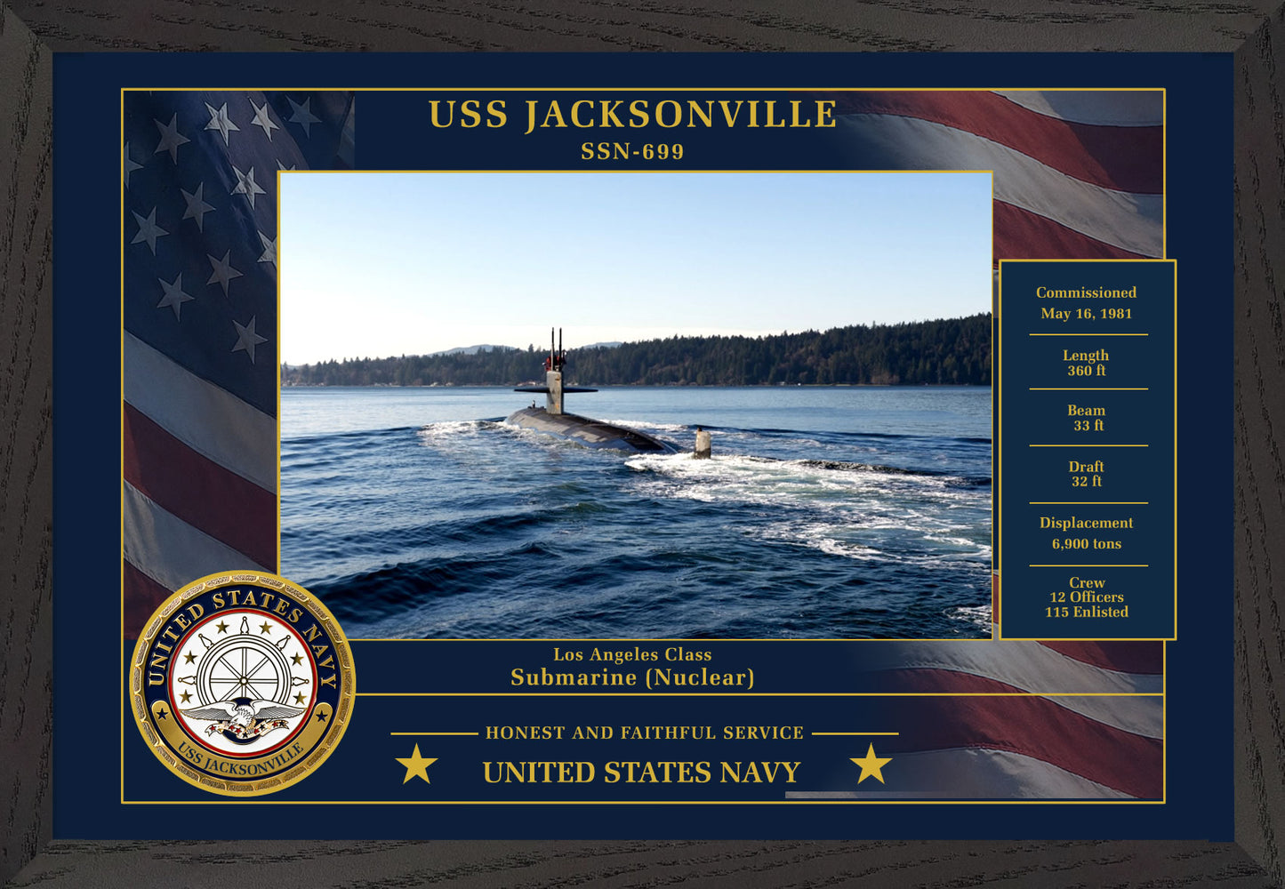 USS Jacksonville SSN-699 Framed Patriotic Photo