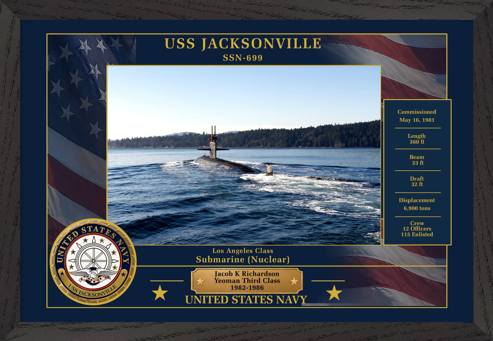 USS Jacksonville SSN-699 Framed Patriotic Photo