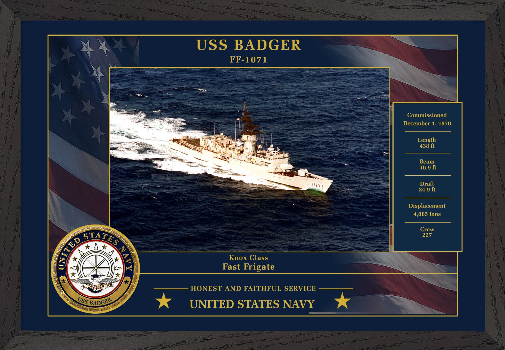 USS Badger FF-1071 Framed Patriotic Photo