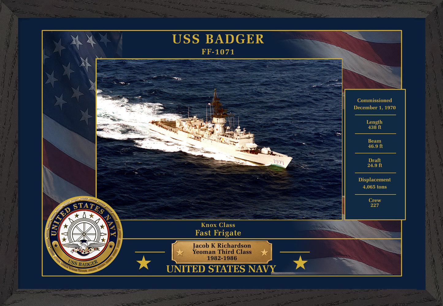USS Badger FF-1071 Framed Patriotic Photo