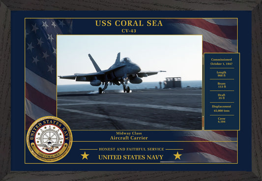 USS Coral Sea CV-43 Framed Patriotic Photo