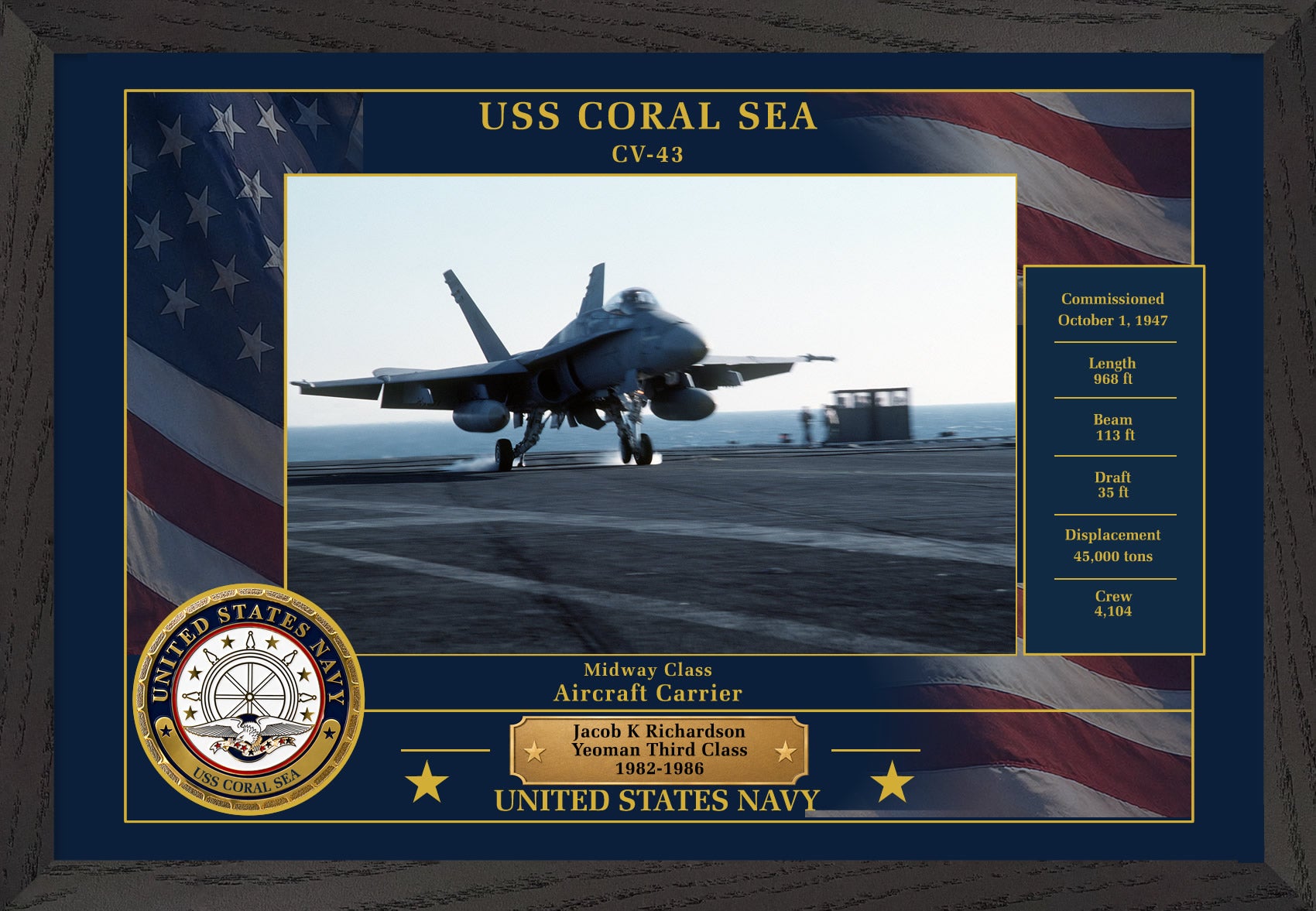USS Coral Sea CV-43 Framed Patriotic Photo