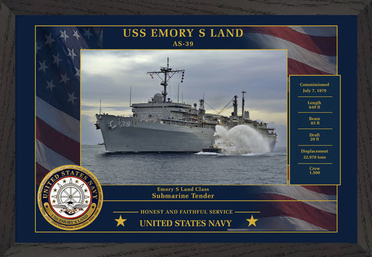 USS Emory S Land AS-39 Framed Patriotic Photo