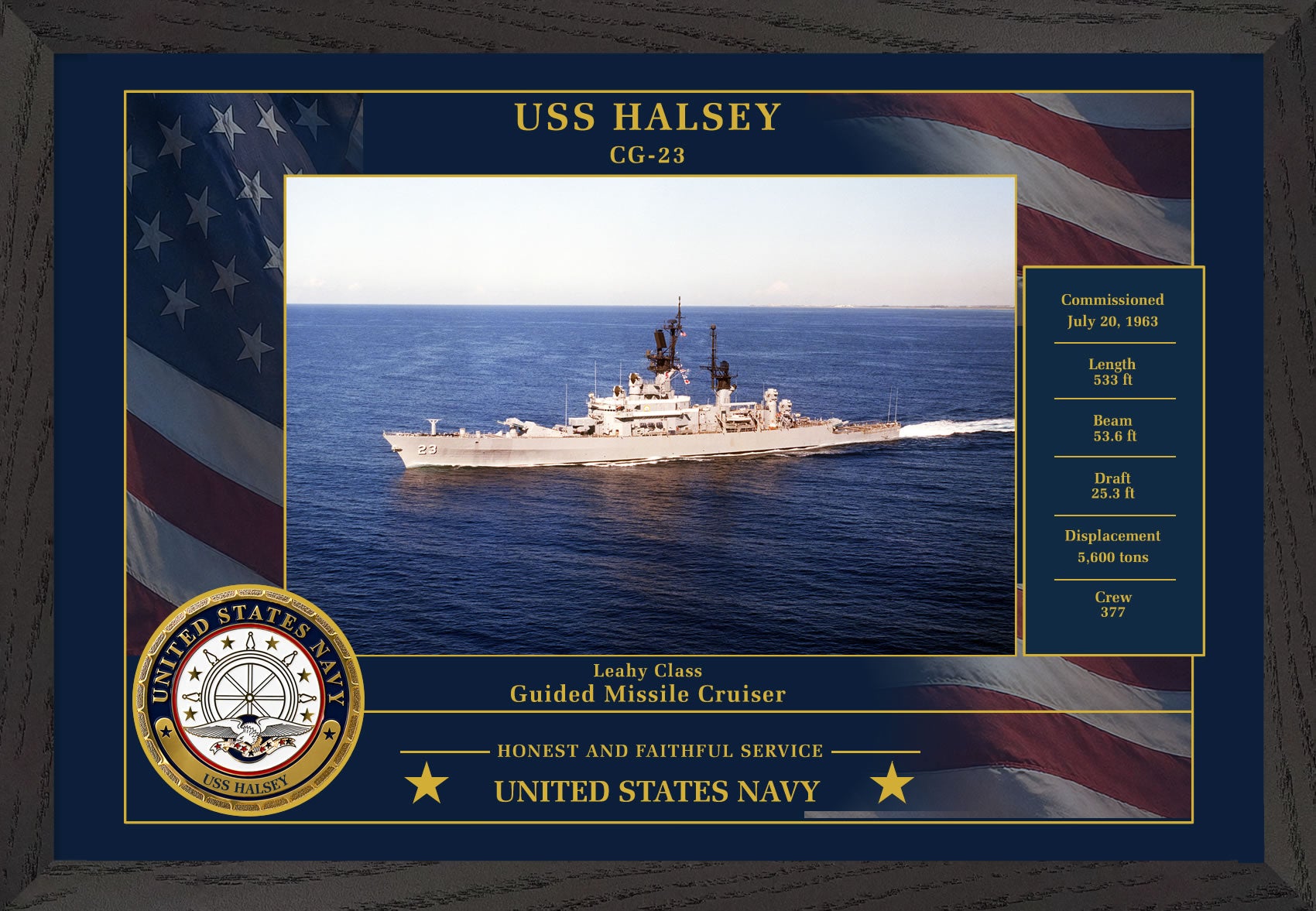 USS Halsey CG-23 Framed Patriotic Photo
