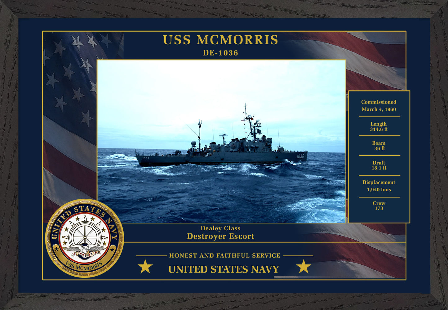USS Mcmorris DE-1036 Framed Patriotic Photo
