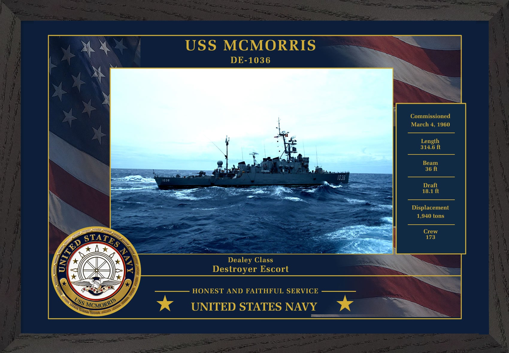 USS Mcmorris DE-1036 Framed Patriotic Photo