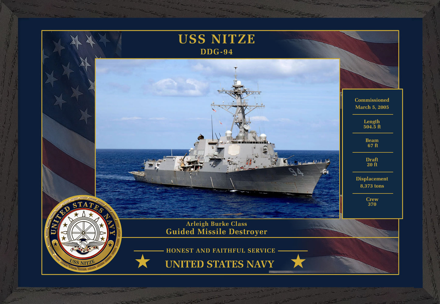USS Nitze DDG-94 Framed Patriotic Photo
