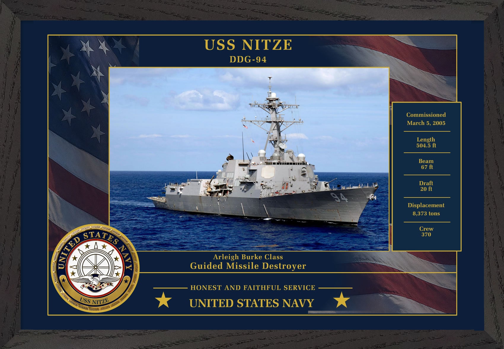 USS Nitze DDG-94 Framed Patriotic Photo