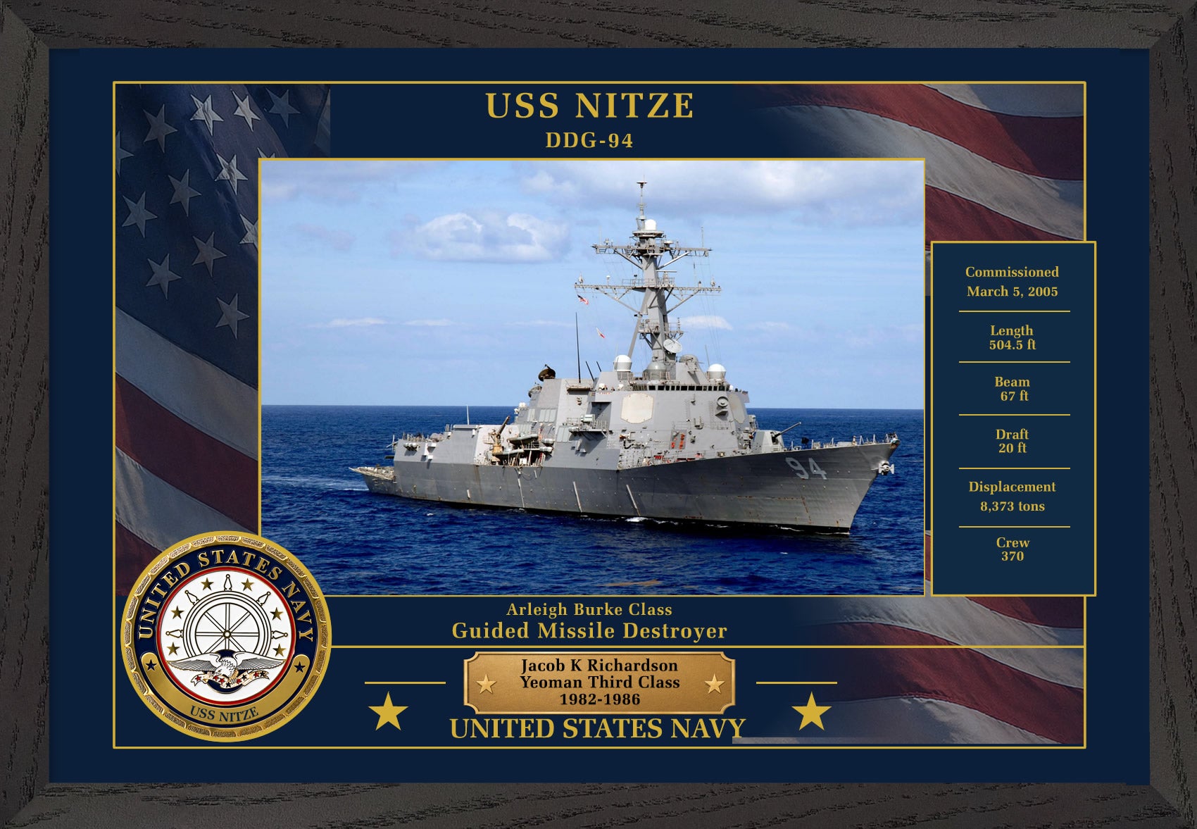 USS Nitze DDG-94 Framed Patriotic Photo