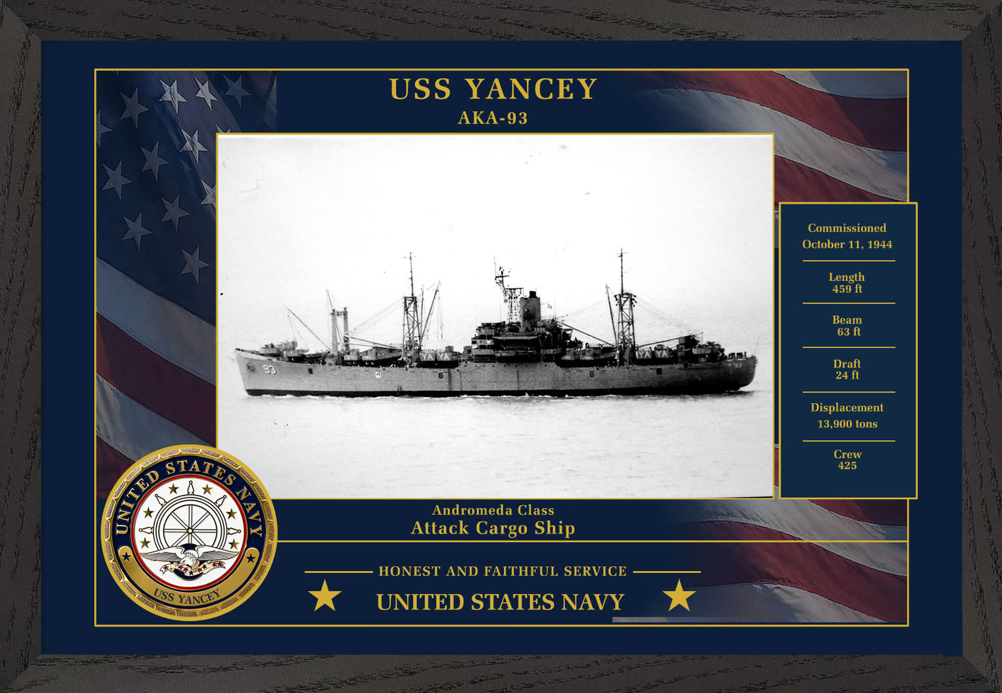 USS Yancey AKA-93 Framed Patriotic Photo