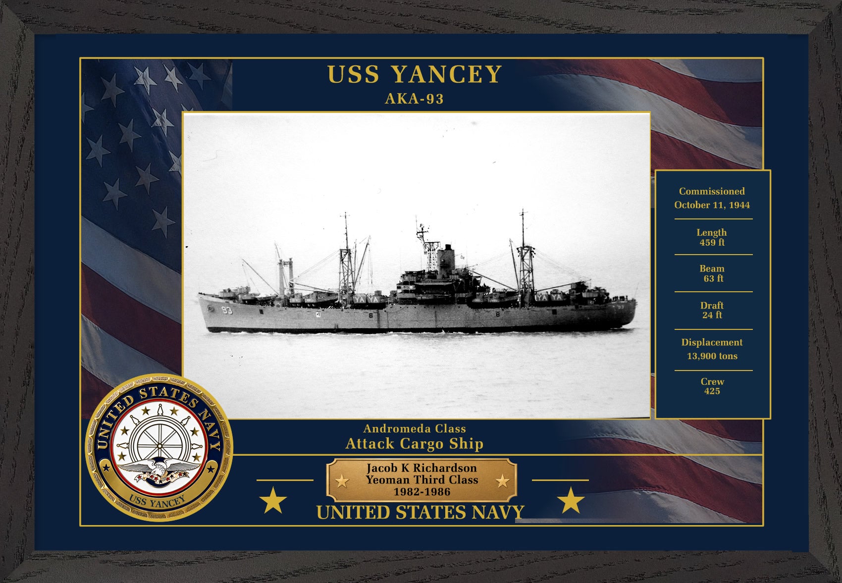 USS Yancey AKA-93 Framed Patriotic Photo