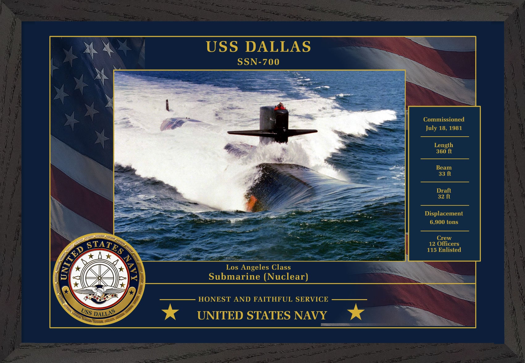 USS Dallas SSN-700 Framed Patriotic Photo