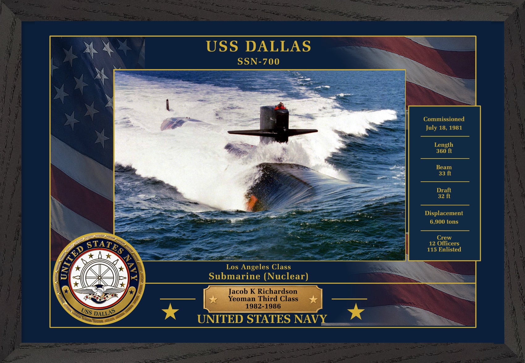 USS Dallas SSN-700 Framed Patriotic Photo