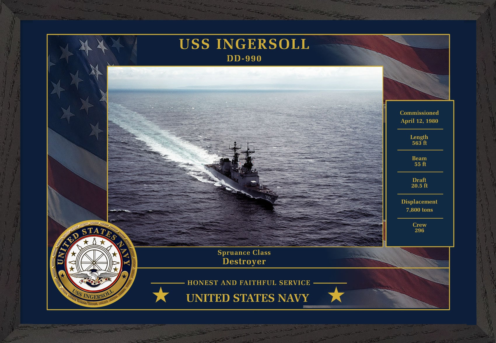 USS Ingersoll DD-990 Framed Patriotic Photo