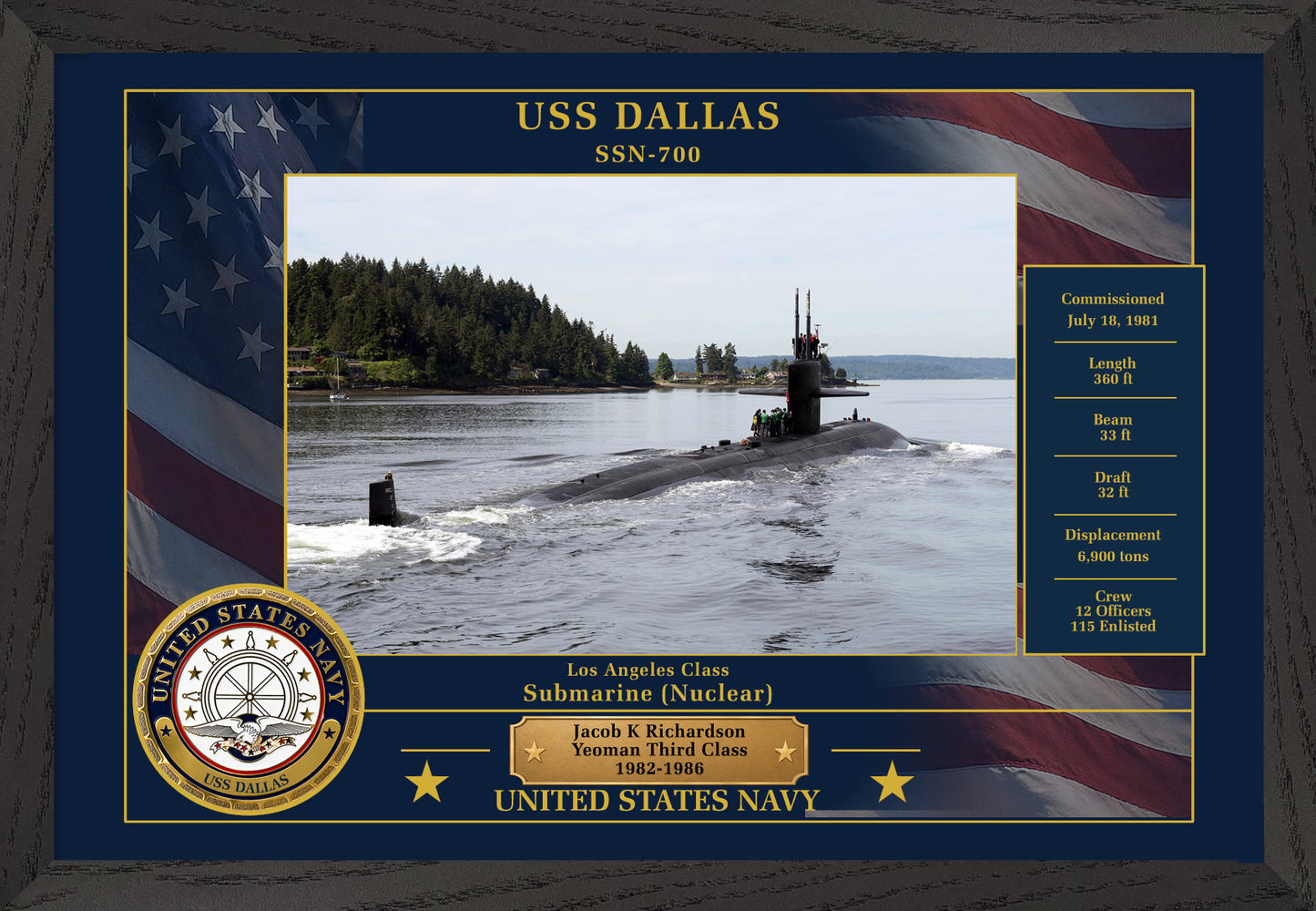 USS Dallas SSN-700 Framed Patriotic Photo