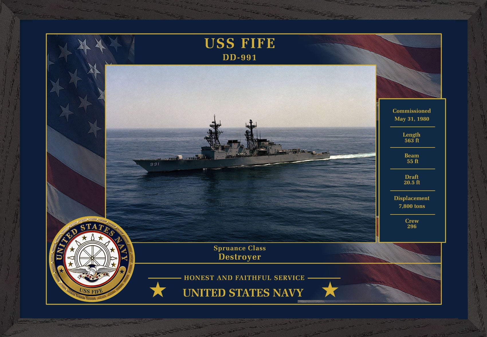USS Fife DD-991 Framed Patriotic Photo