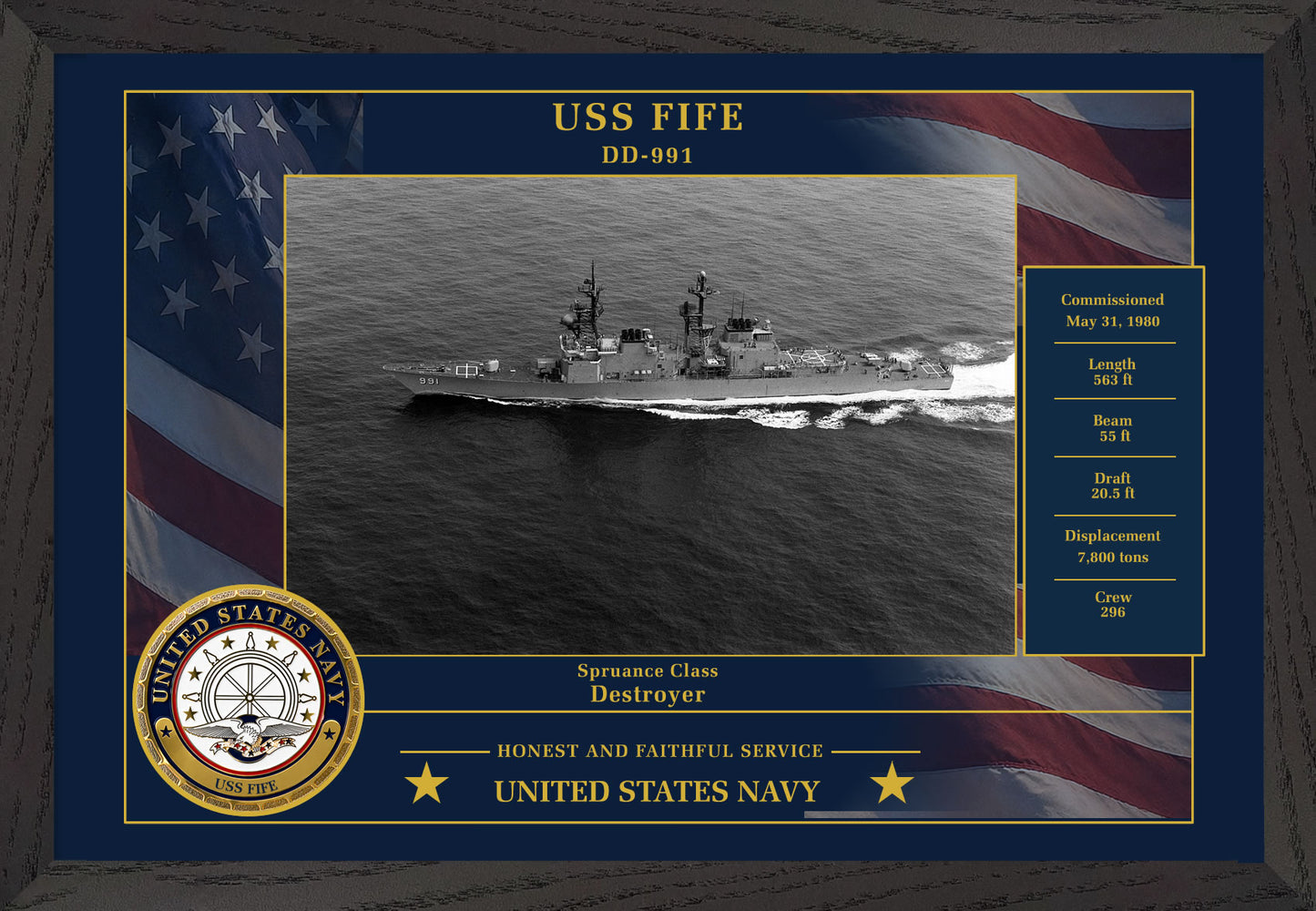 USS Fife DD-991 Framed Patriotic Photo