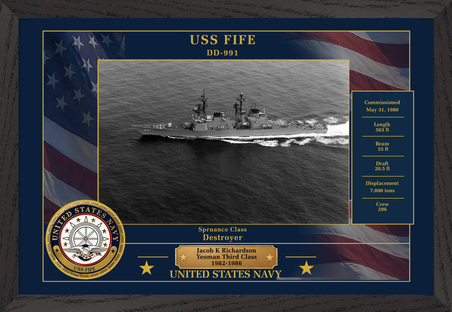 USS Fife DD-991 Framed Patriotic Photo
