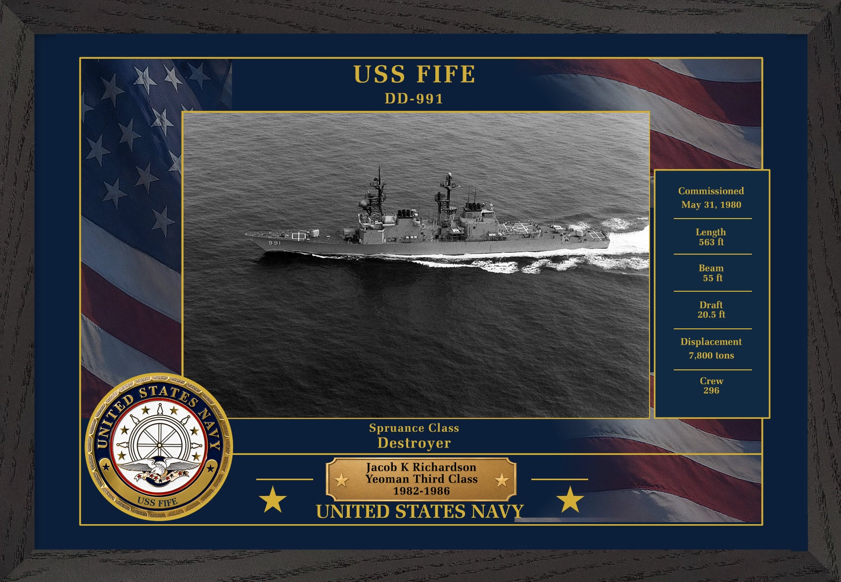 USS Fife DD-991 Framed Patriotic Photo