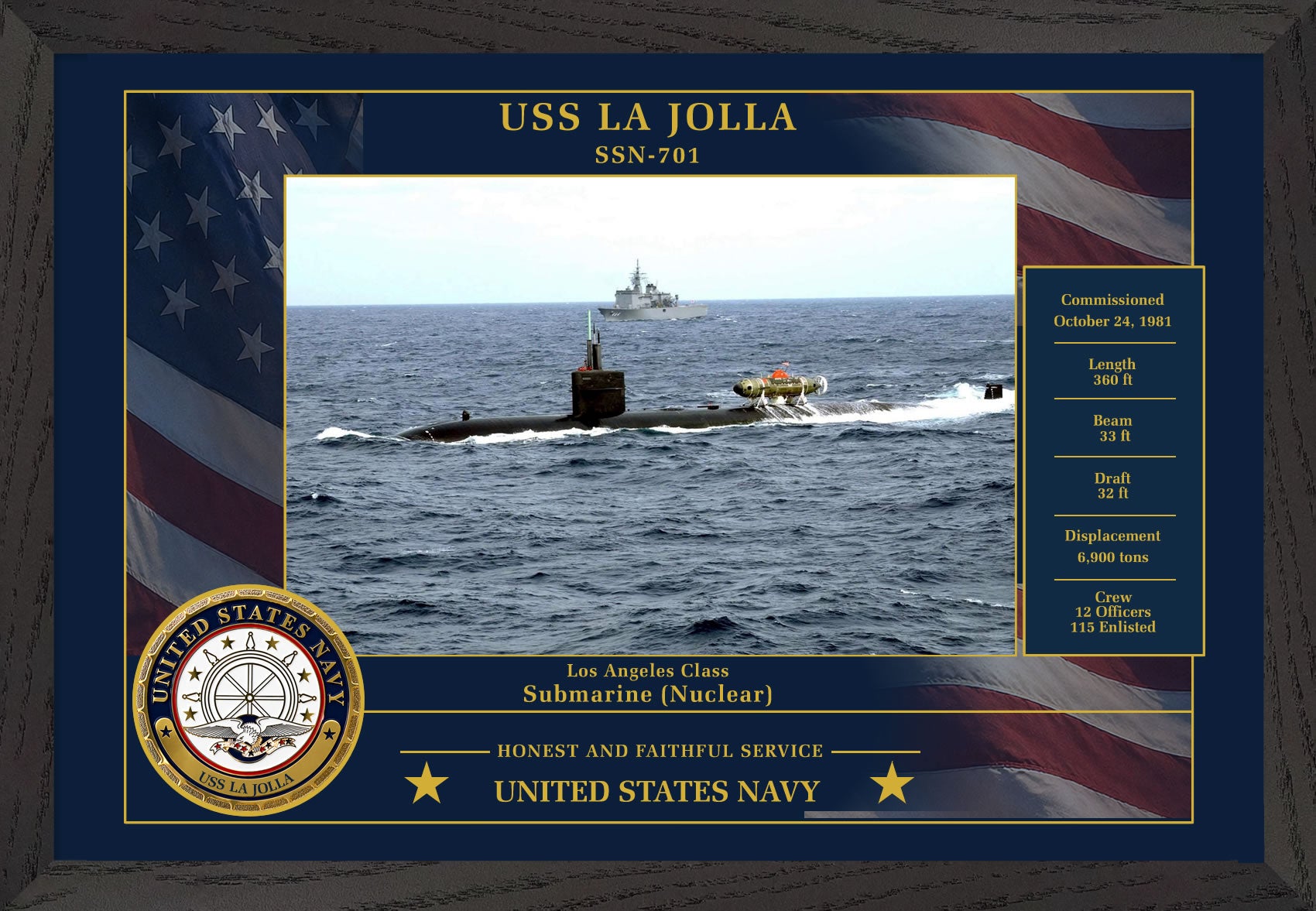 USS La Jolla SSN-701 Framed Patriotic Photo