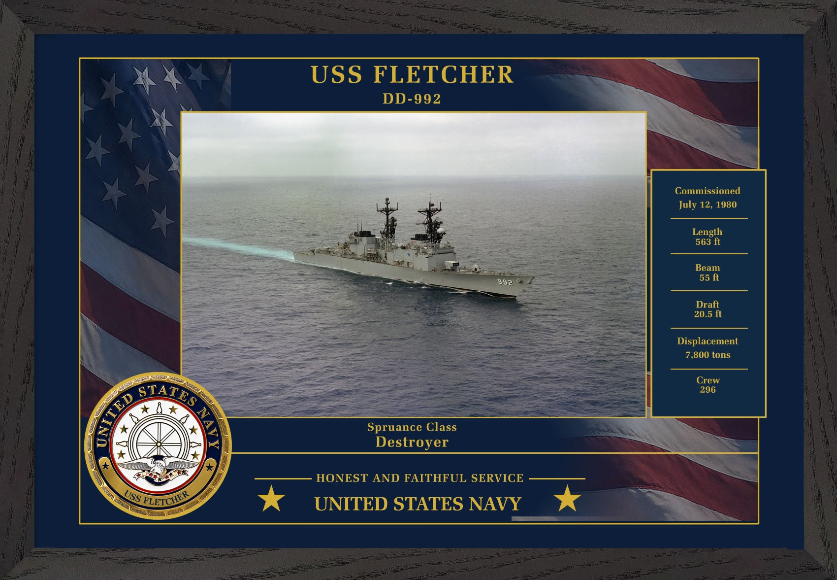 USS Fletcher DD-992 Framed Patriotic Photo