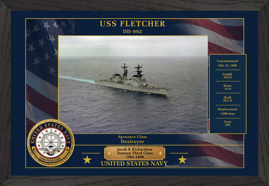 USS Fletcher DD-992 Framed Patriotic Photo
