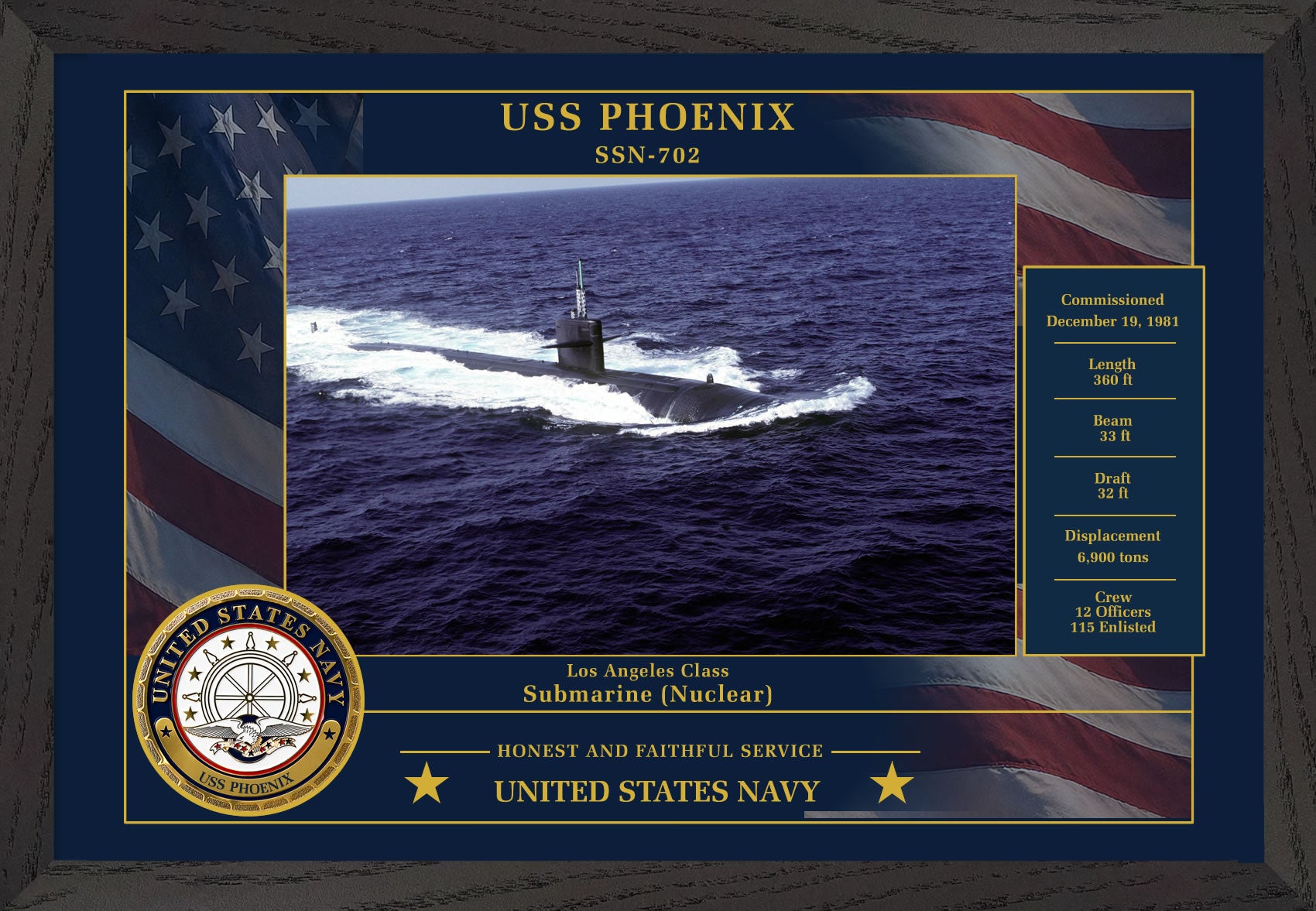 USS Phoenix SSN-702 Framed Patriotic Photo