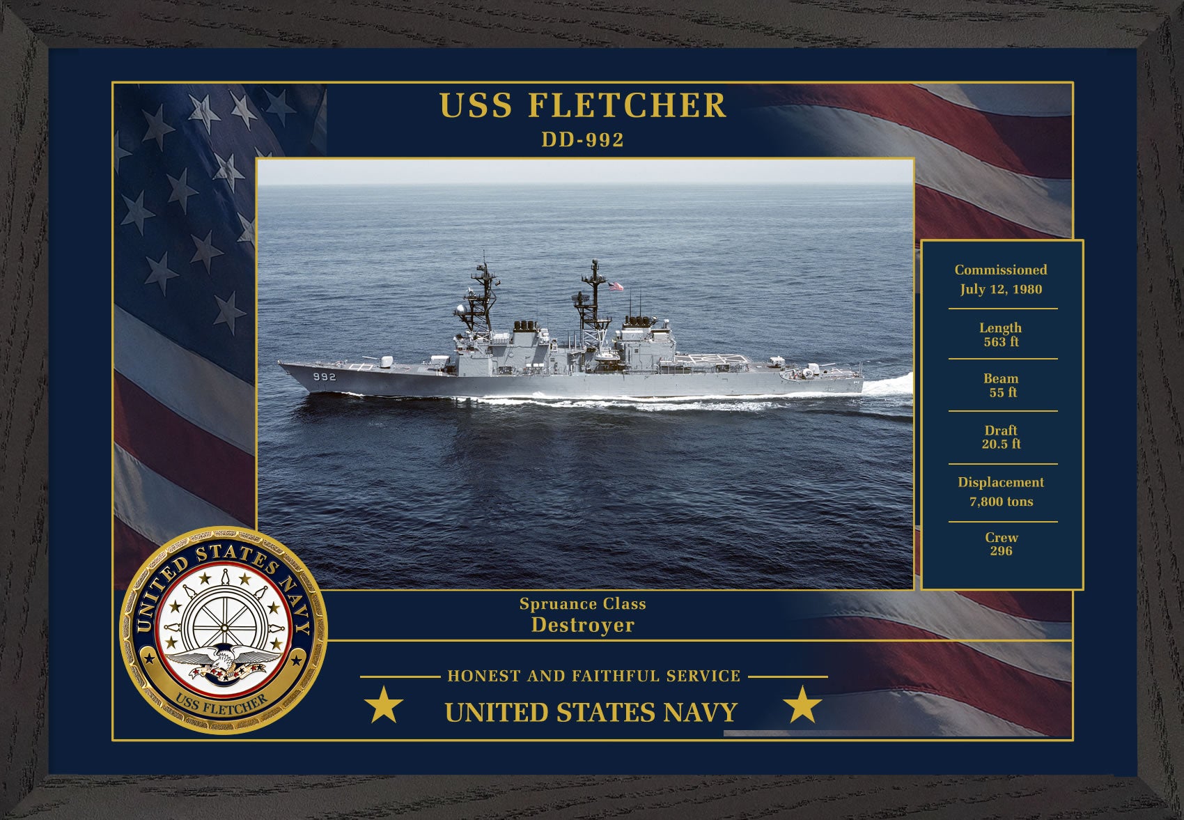 USS Fletcher DD-992 Framed Patriotic Photo
