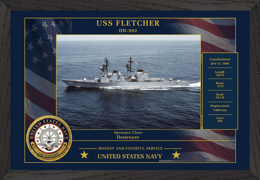 USS Fletcher DD-992 Framed Patriotic Photo