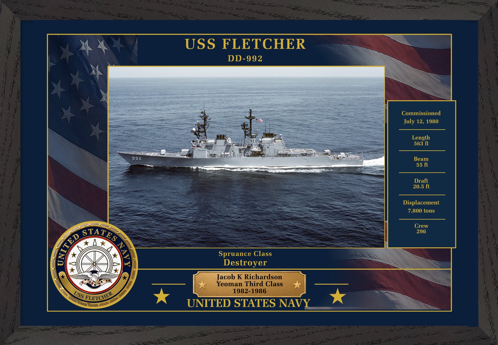 USS Fletcher DD-992 Framed Patriotic Photo