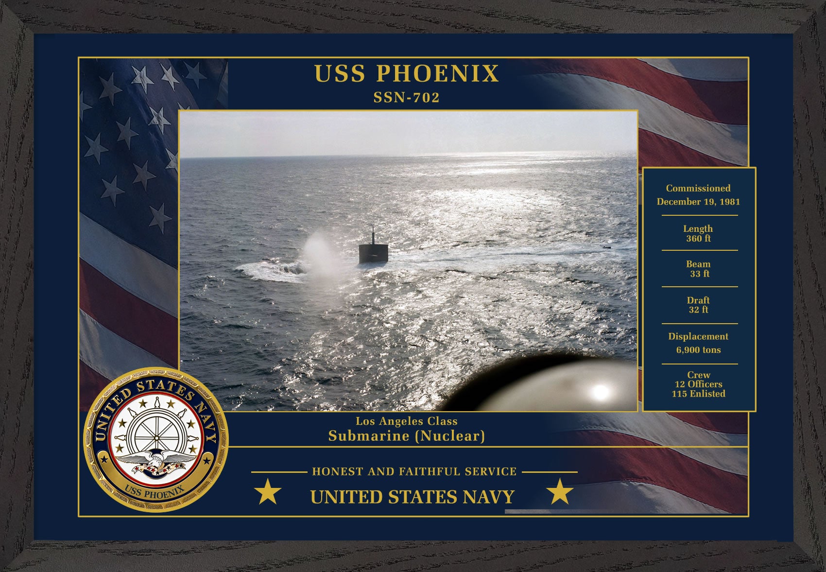USS Phoenix SSN-702 Framed Patriotic Photo