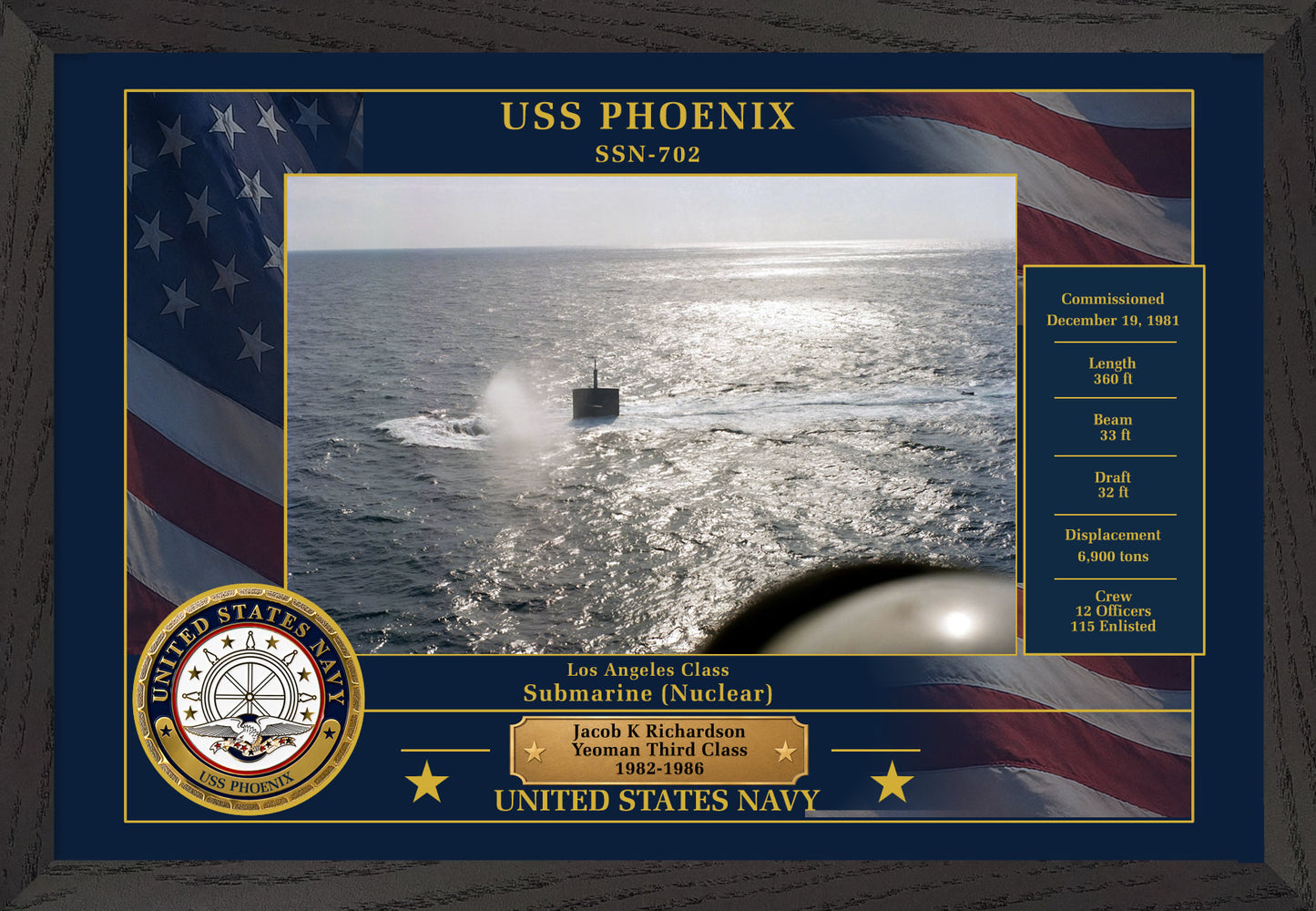 USS Phoenix SSN-702 Framed Patriotic Photo