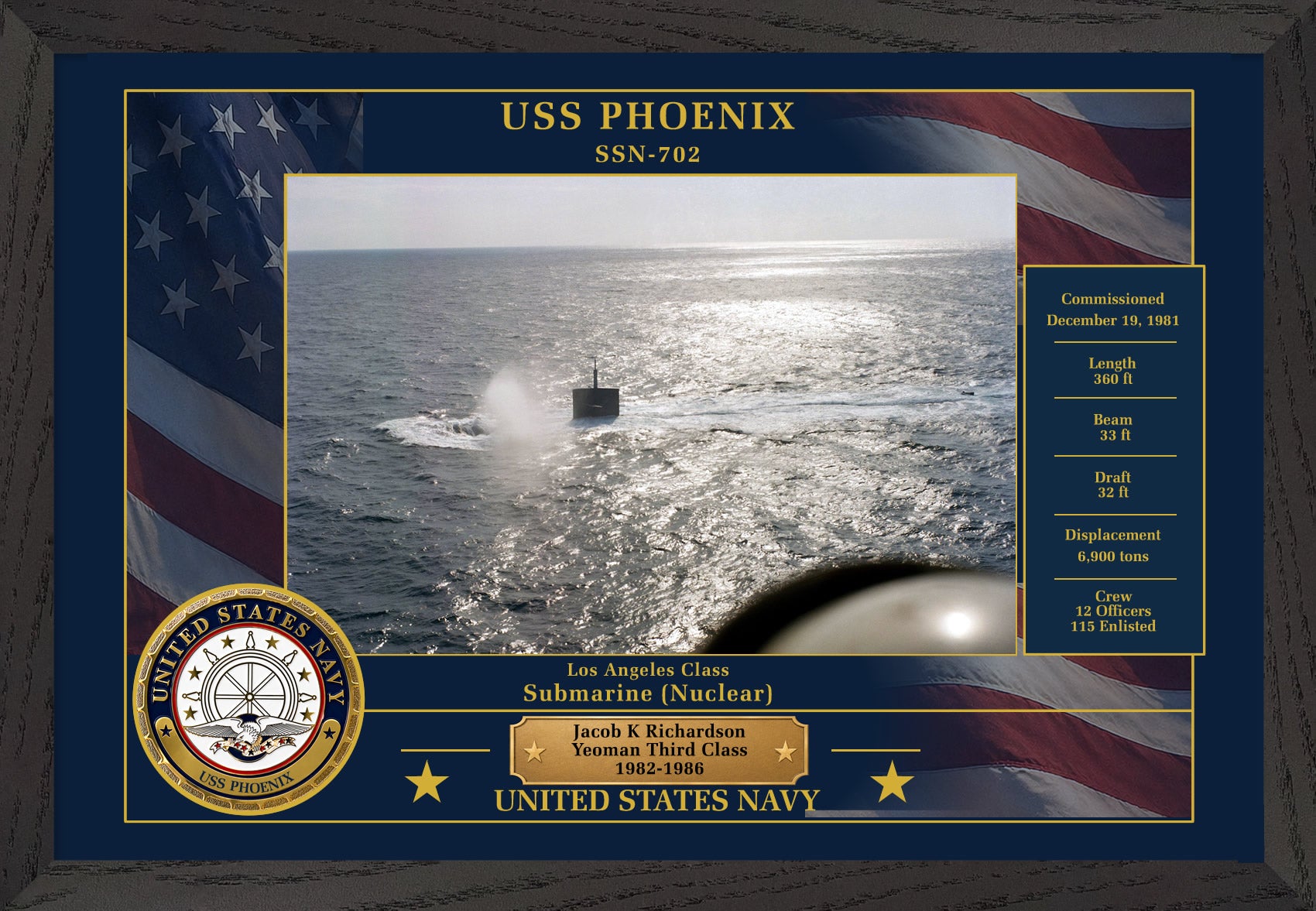 USS Phoenix SSN-702 Framed Patriotic Photo