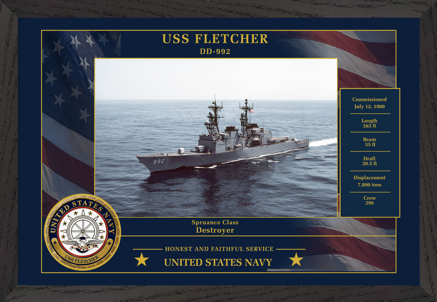 USS Fletcher DD-992 Framed Patriotic Photo