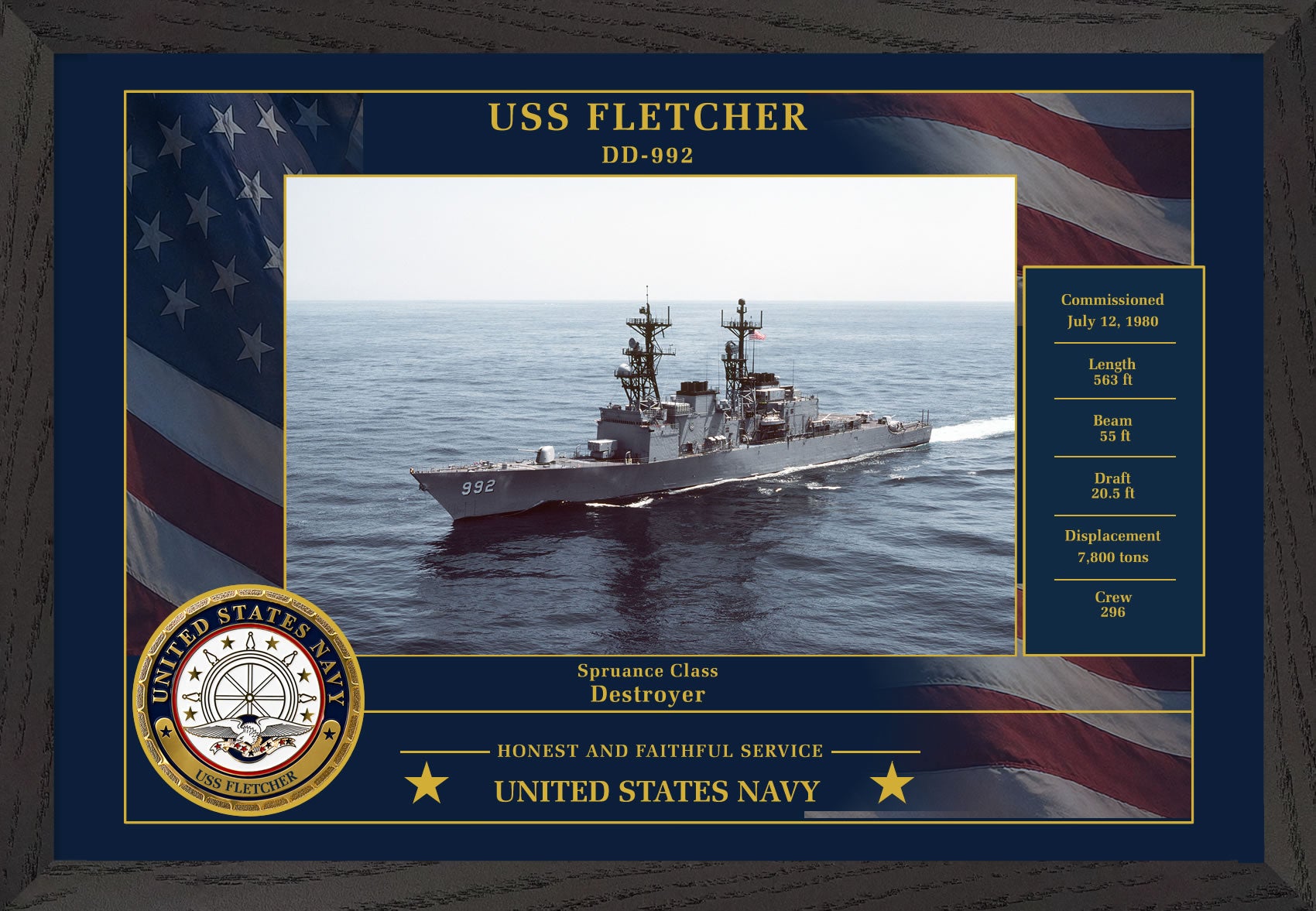 USS Fletcher DD-992 Framed Patriotic Photo