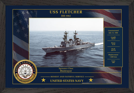 USS Fletcher DD-992 Framed Patriotic Photo