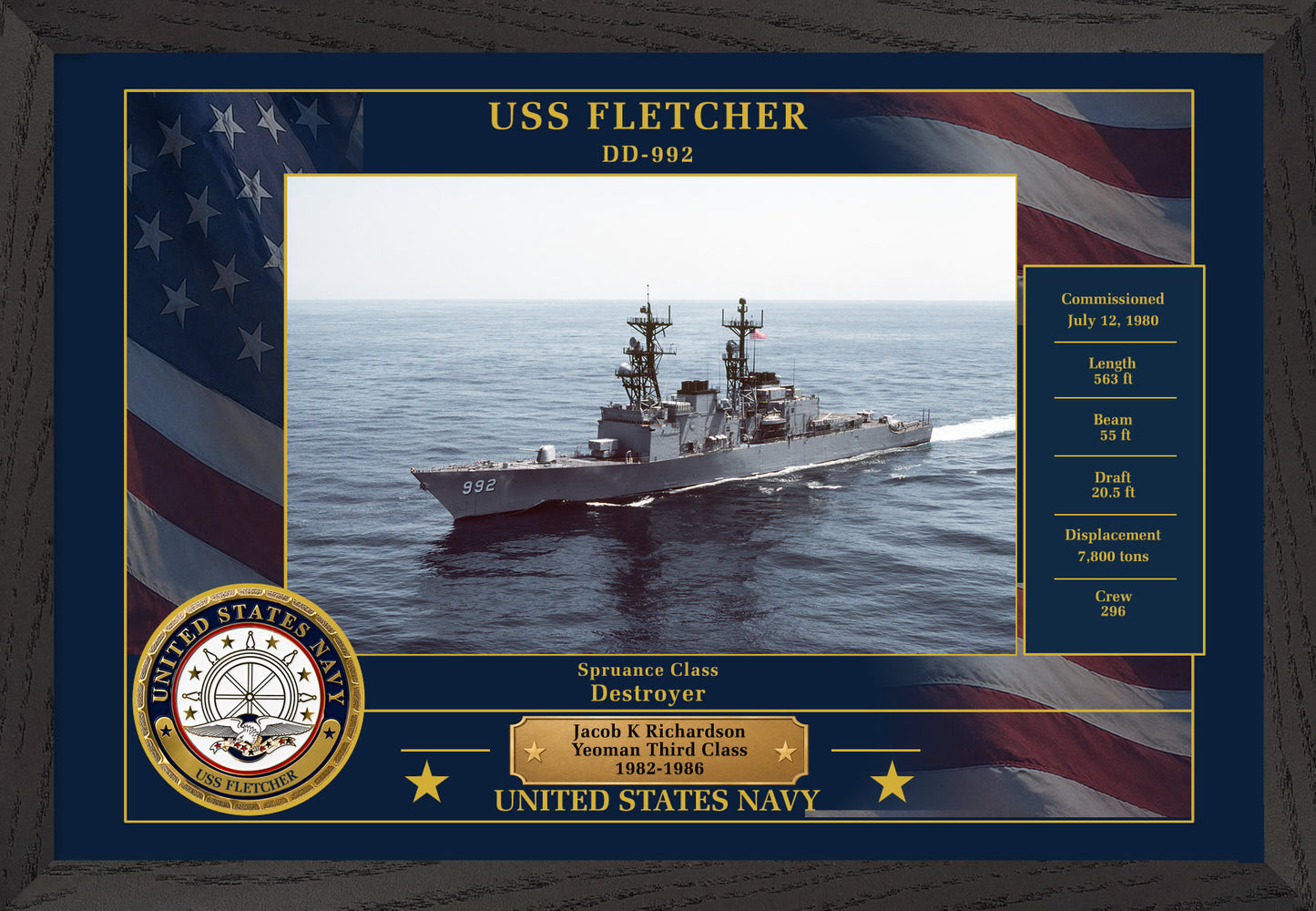 USS Fletcher DD-992 Framed Patriotic Photo