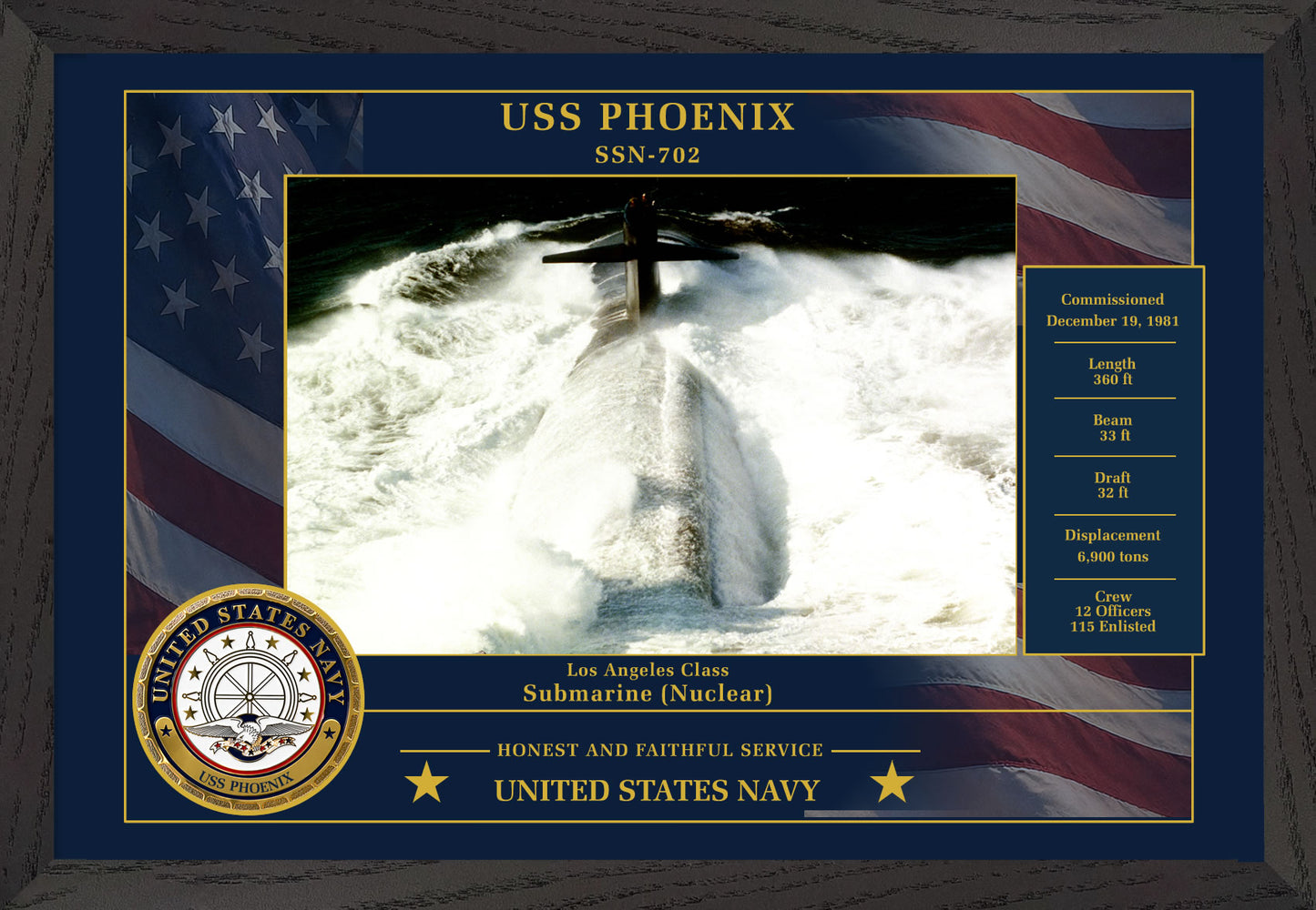 USS Phoenix SSN-702 Framed Patriotic Photo