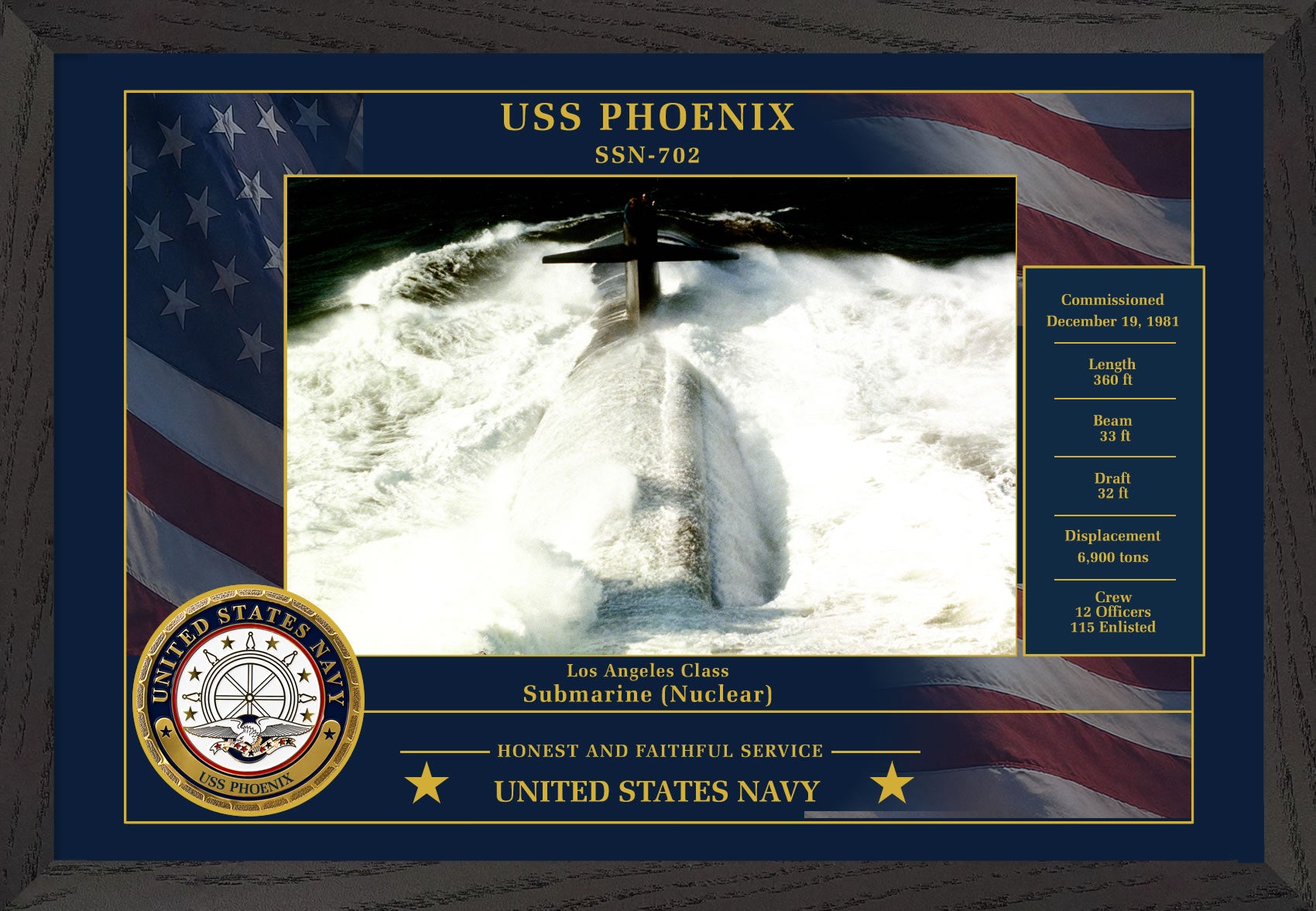 USS Phoenix SSN-702 Framed Patriotic Photo