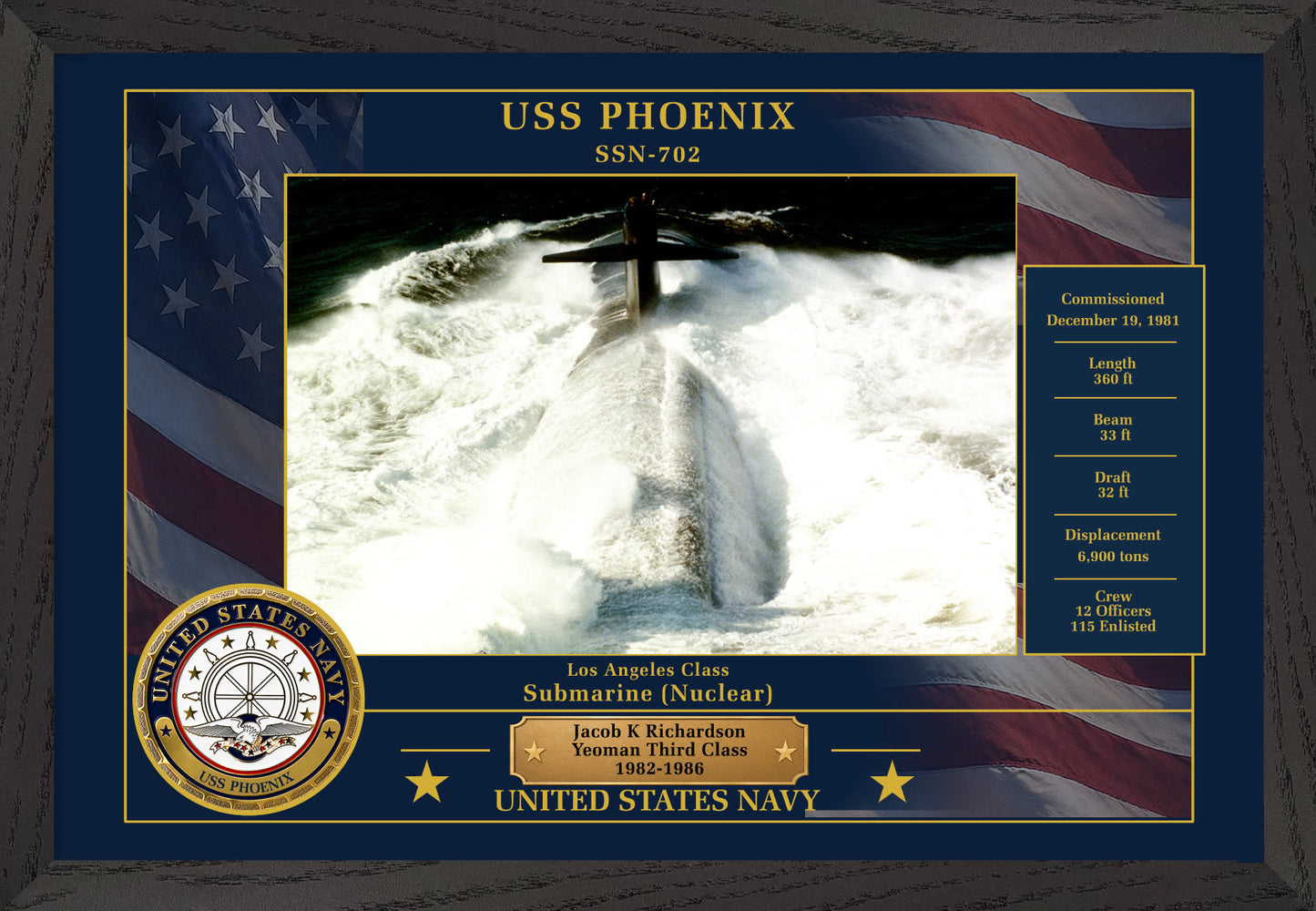 USS Phoenix SSN-702 Framed Patriotic Photo