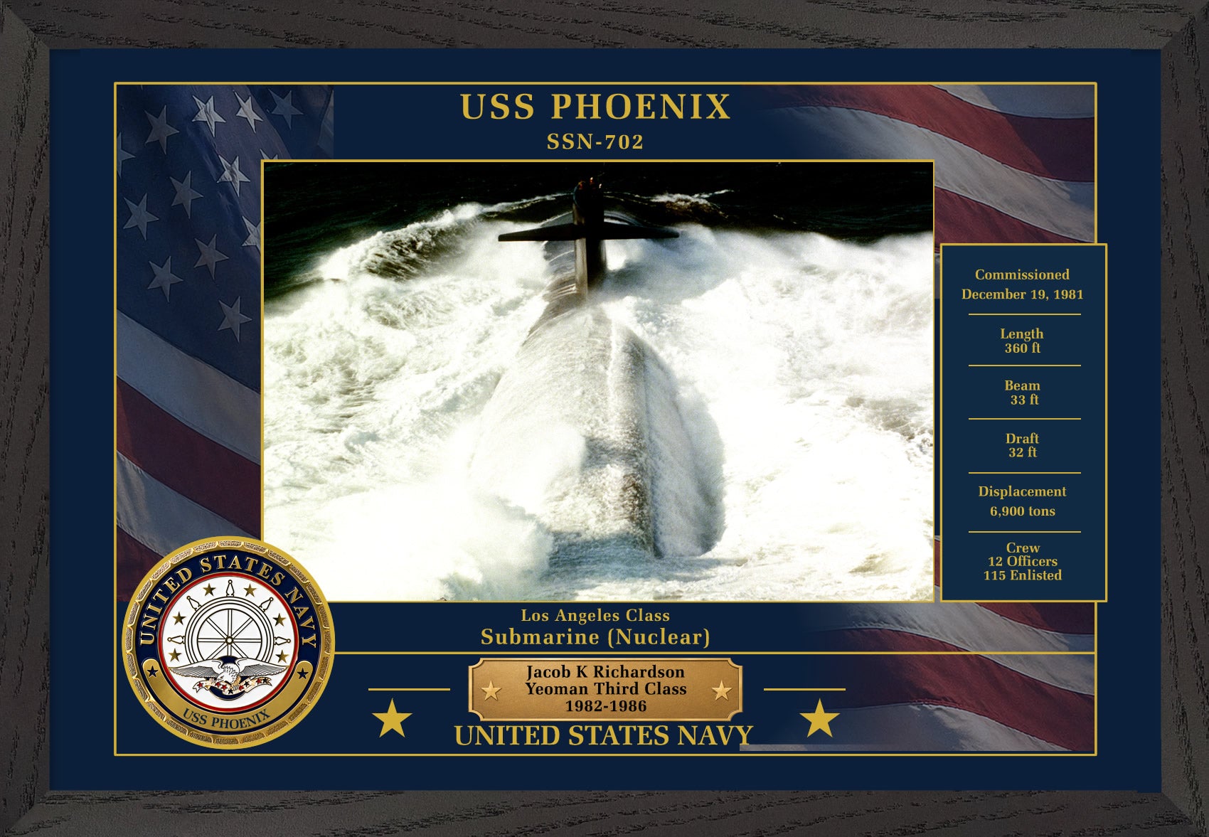 USS Phoenix SSN-702 Framed Patriotic Photo
