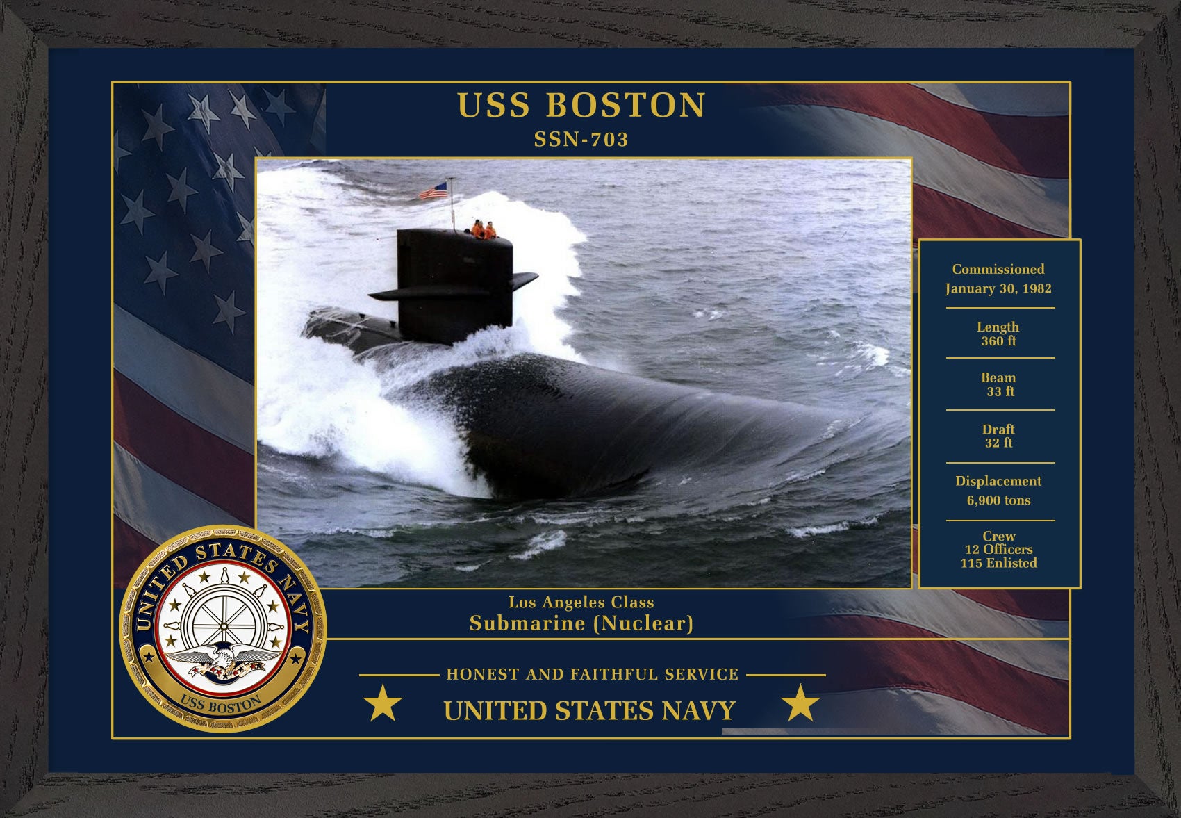 USS Boston SSN-703 Framed Patriotic Photo