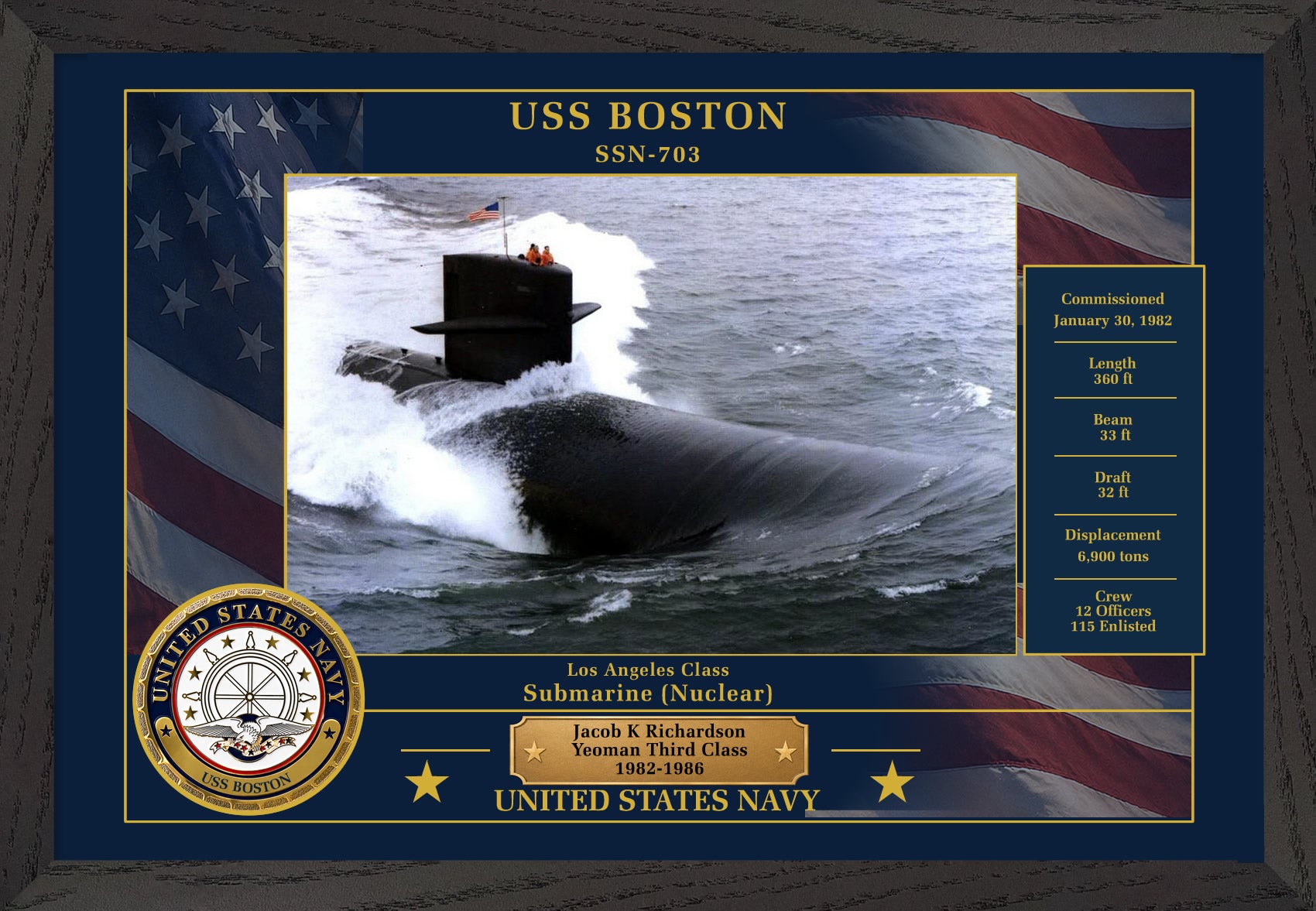 USS Boston SSN-703 Framed Patriotic Photo