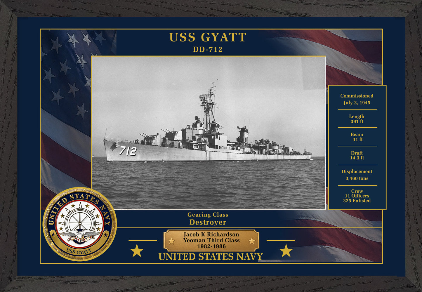 USS Gyatt DD-712 Framed Patriotic Photo
