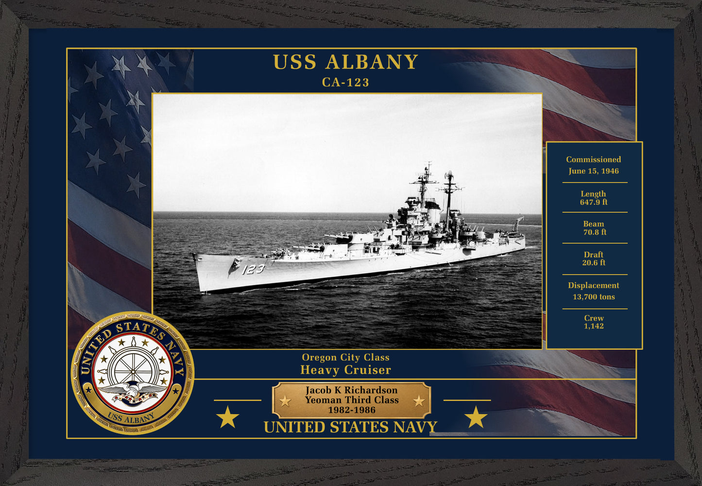 USS Albany CA-123 Framed Patriotic Photo
