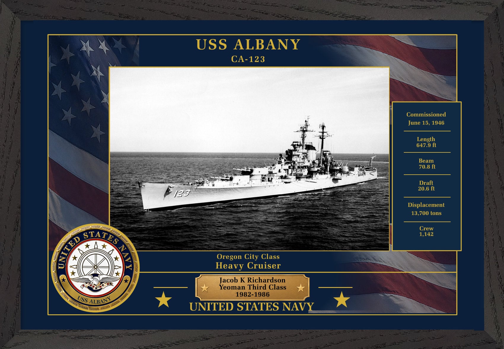 USS Albany CA-123 Framed Patriotic Photo