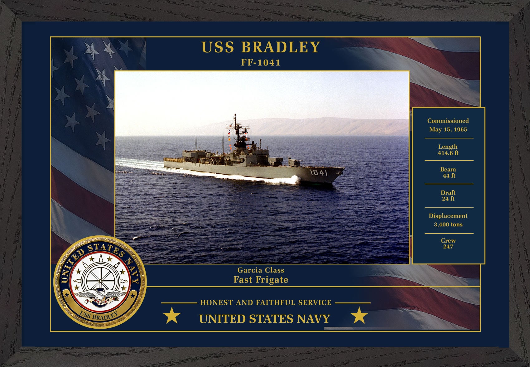USS Bradley FF-1041 Framed Patriotic Photo