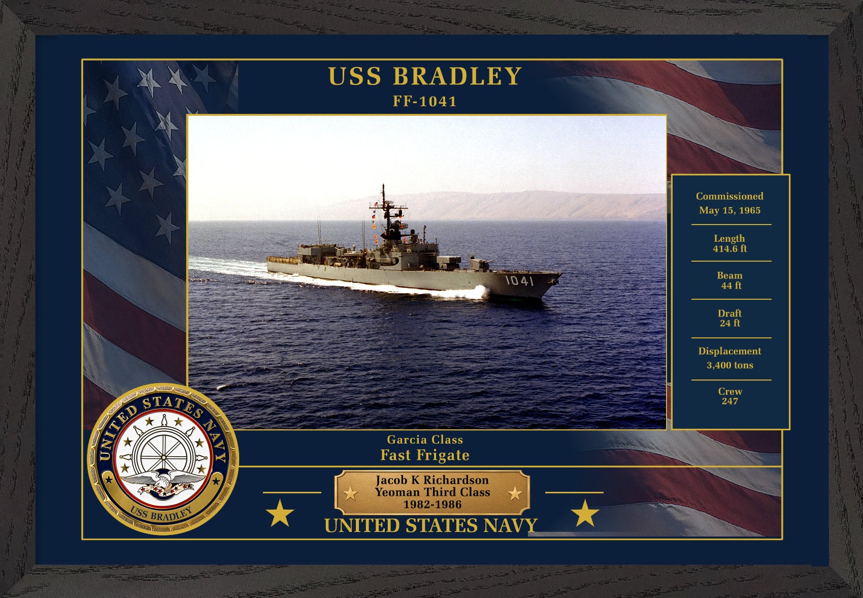 USS Bradley FF-1041 Framed Patriotic Photo